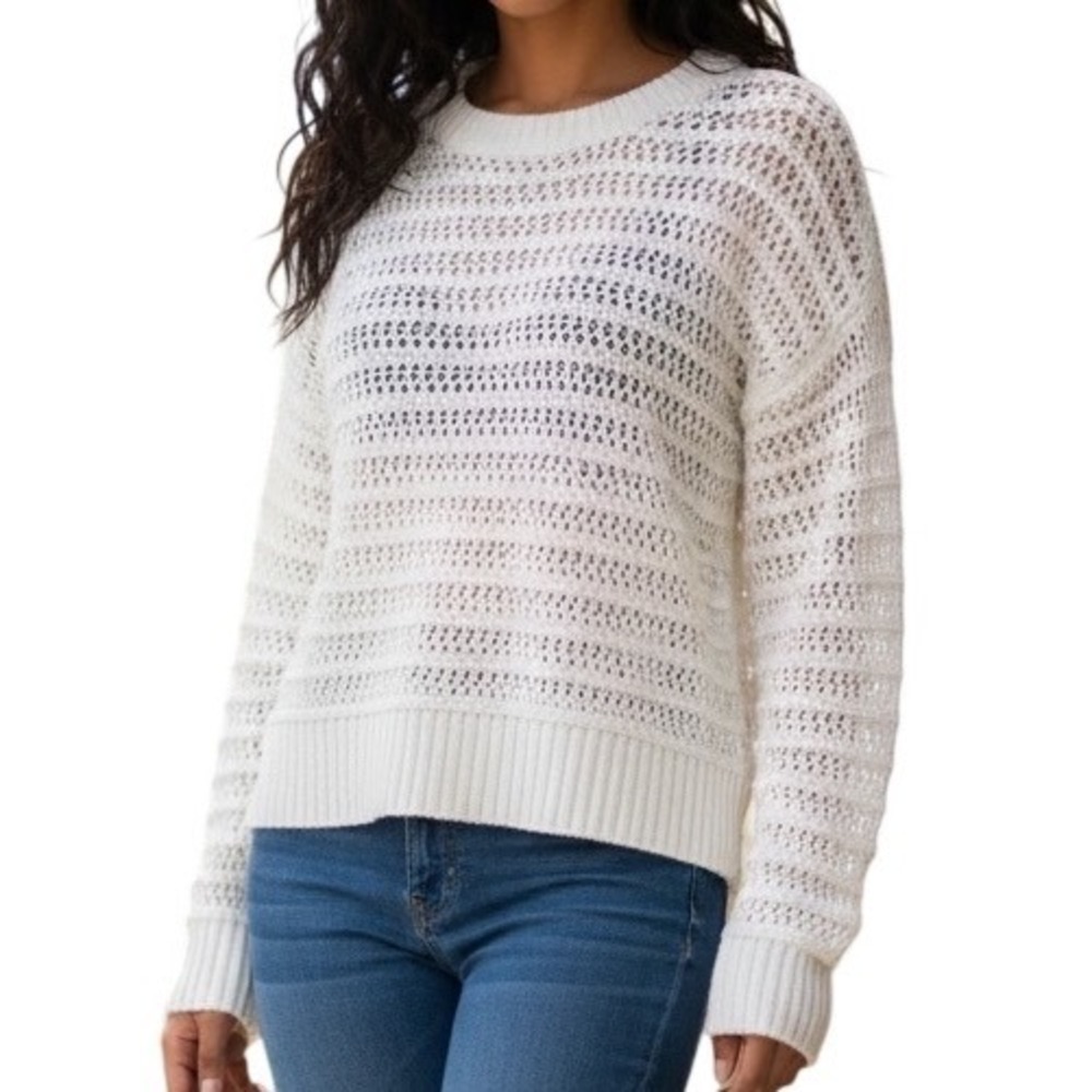 Aeropostale‎ Cream Crochet Knit Sweater XS Cropped Pullover Long Sleeve Women